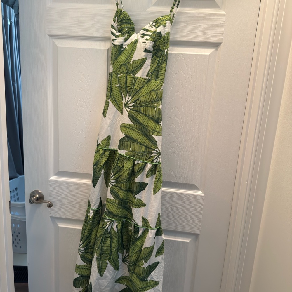 FARM Rio Green Leaf Maxi Dress